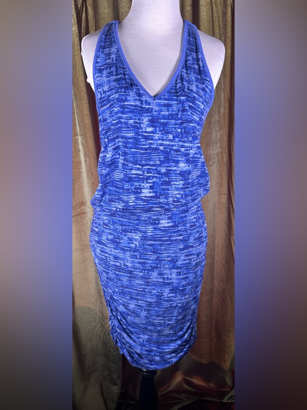 Athleta Blue Space-Dye Racerback Ruched Side Sheath Dress - Picture 2 of 5